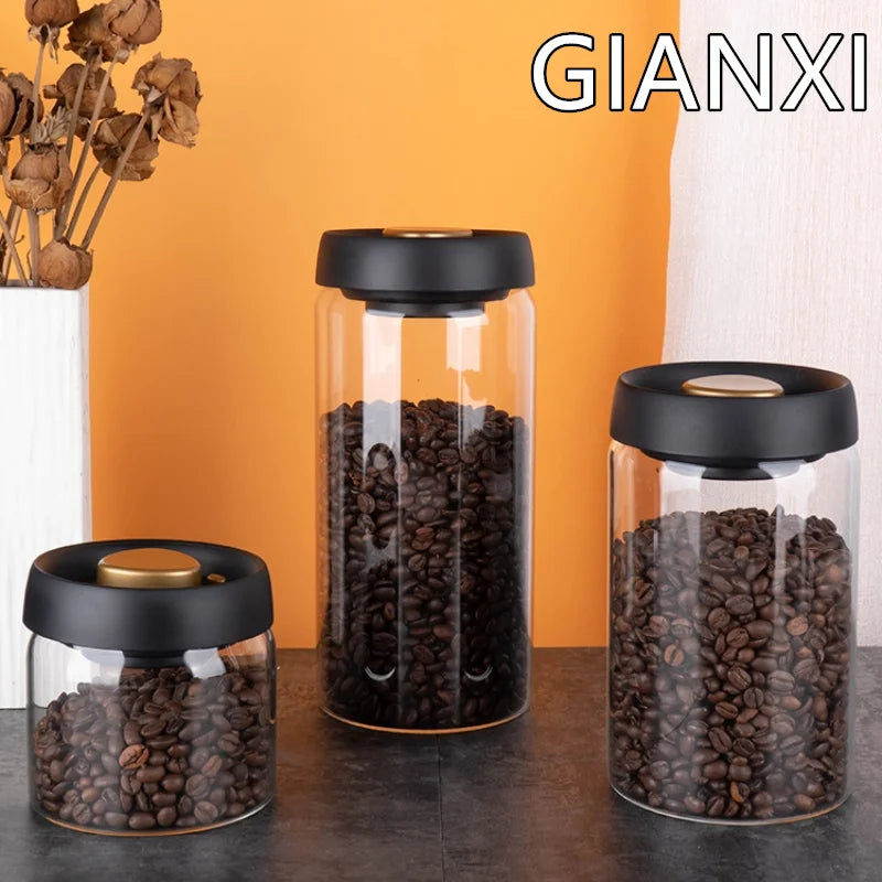 Vacuum-Sealed Glass Canister for Coffee Beans and Food Storage