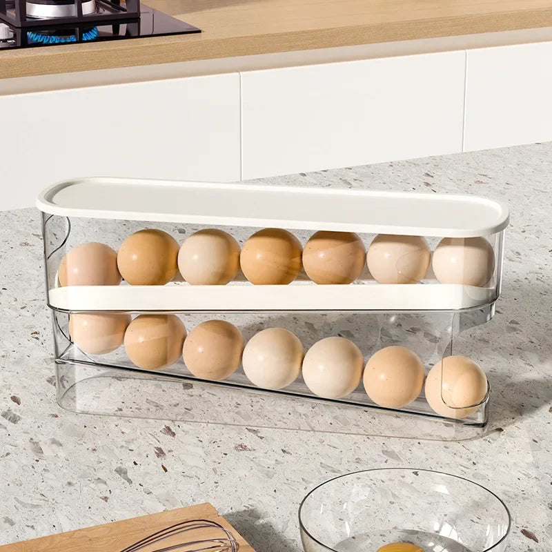 Automatic Scrolling Refrigerator Egg Storage Box - Large Capacity